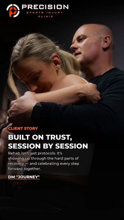 Instagram post: Built on trust, session by session - a therapist hugging a client